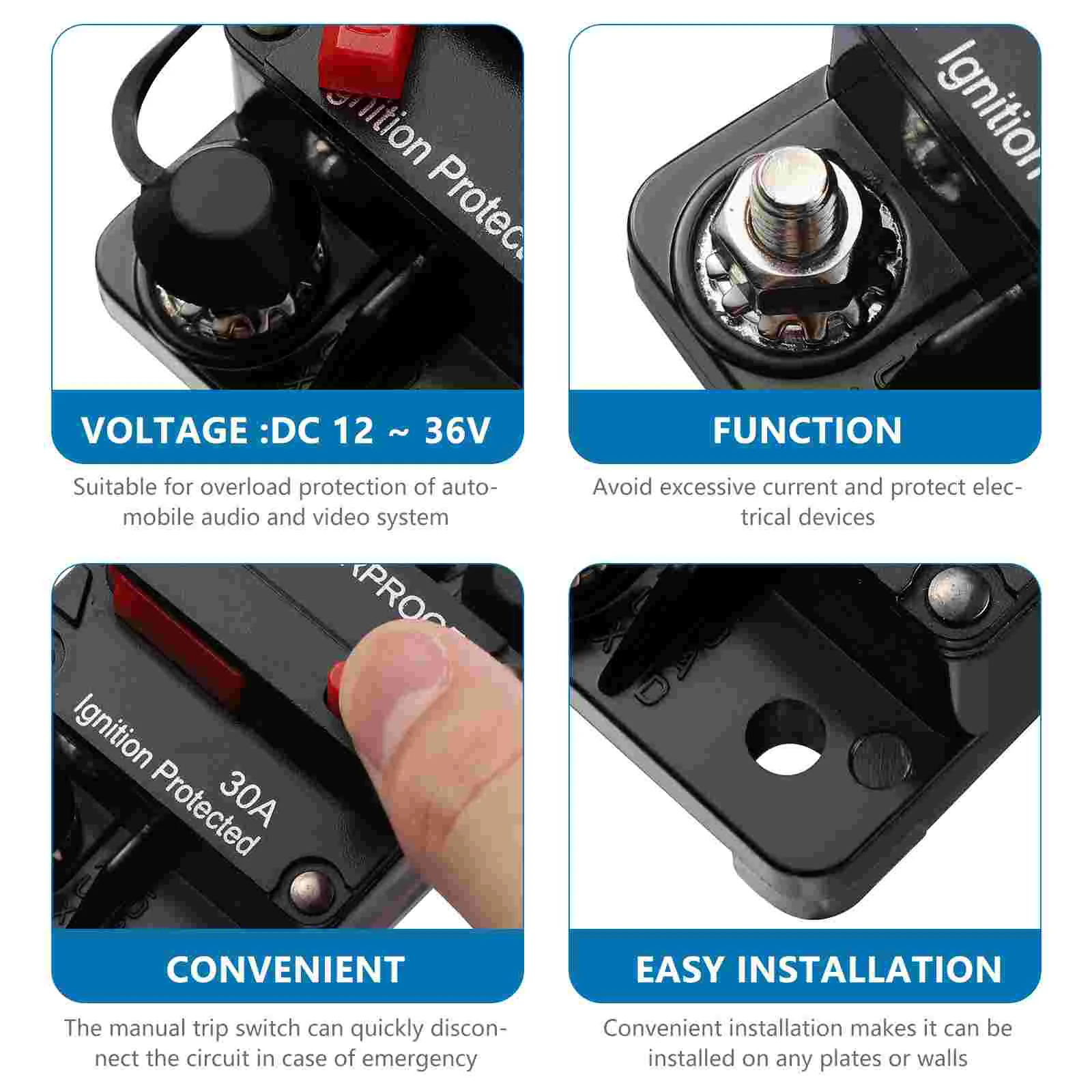 Inverter Power Circuit Breaker 30Amp Supply Manual Reset Audio Inline Auto Automobile