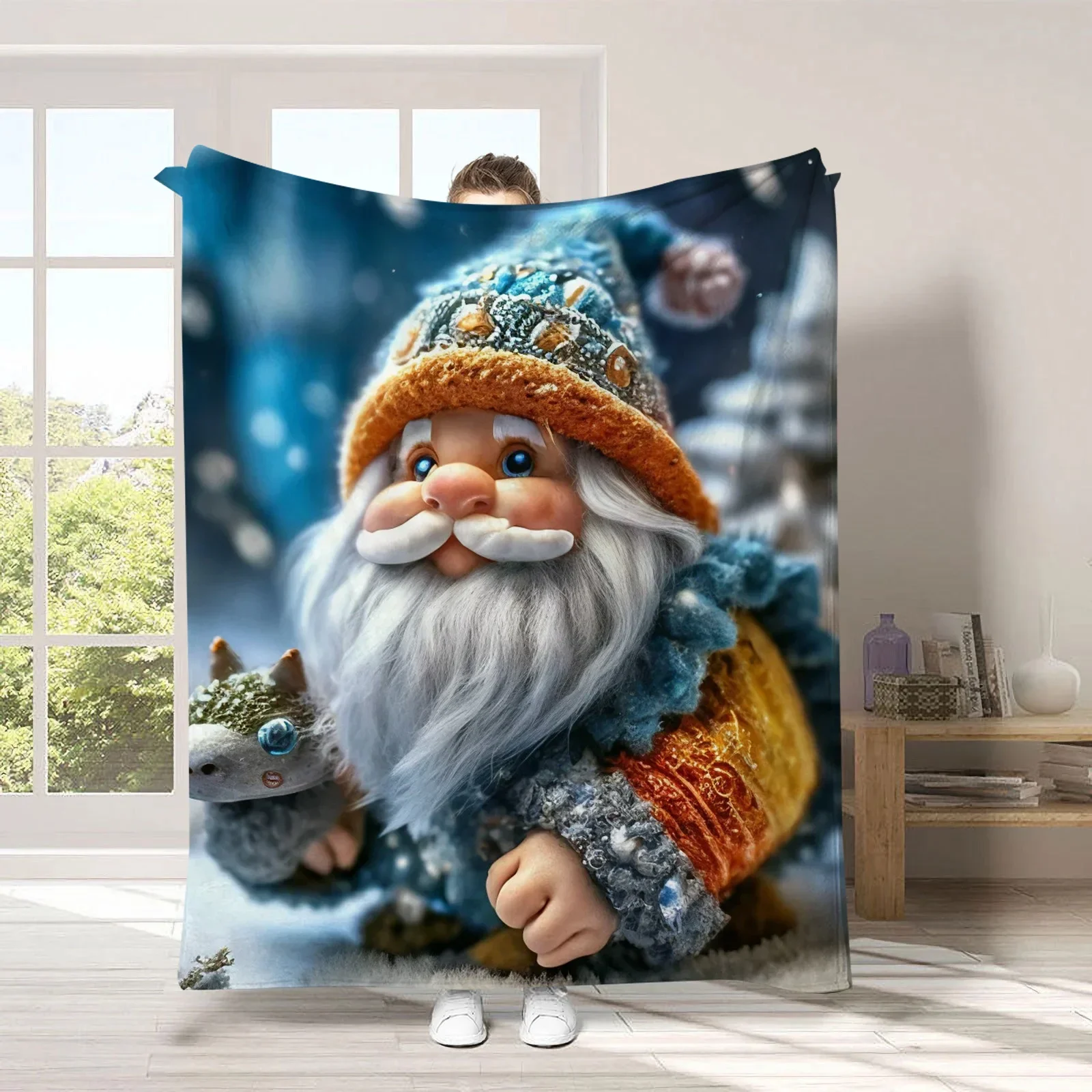 Christmas Dwarf Series Printed Blanket Flannel Vintage Dwarf Blanket BlueVintage Dwarf Quilt Cross-Border Home Decorations