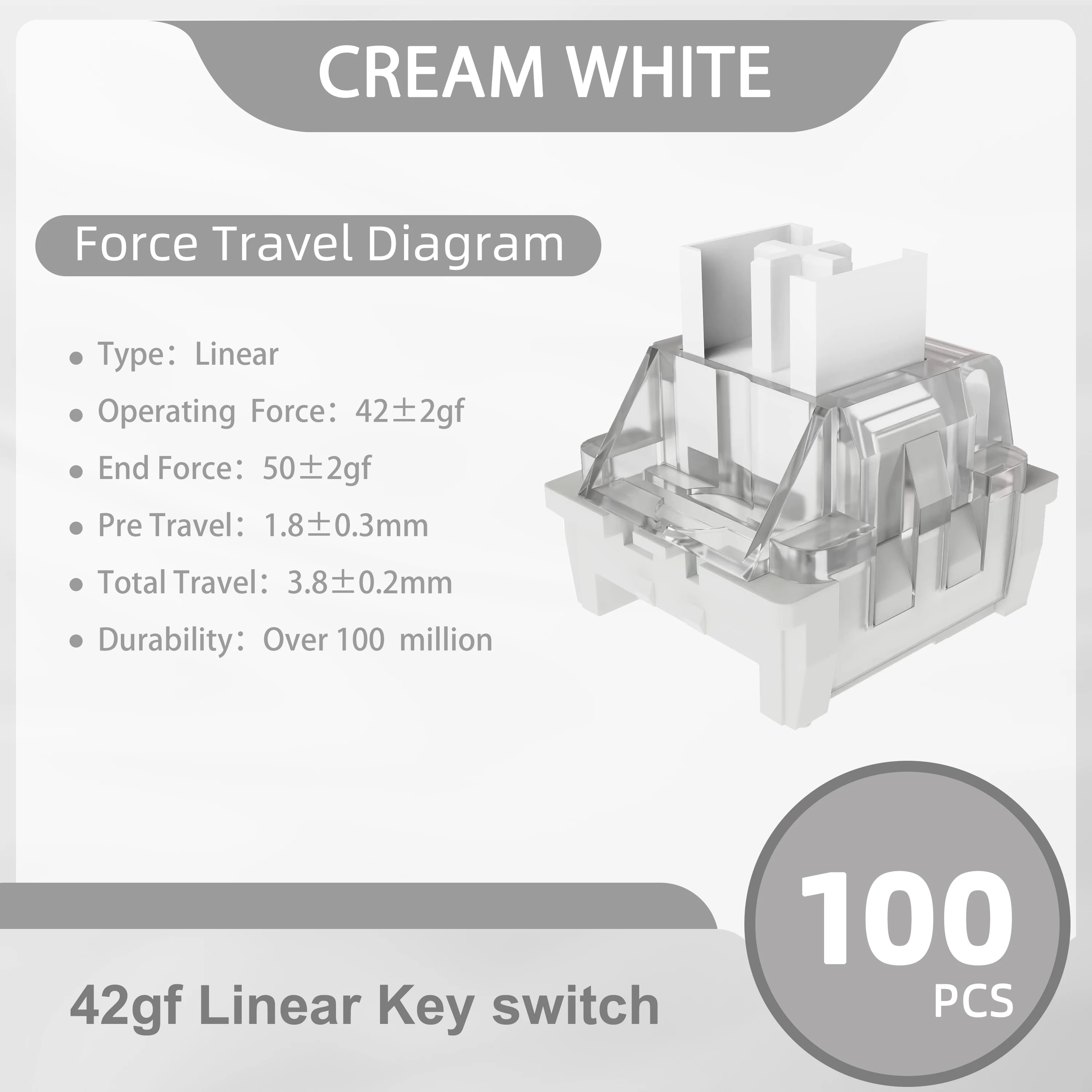 ATTACK SHARK Cream White Switch for Mechanical Keyboard DIY 42gf Linear Key switch 3 pins, factory pre-lubricated, with POM rod