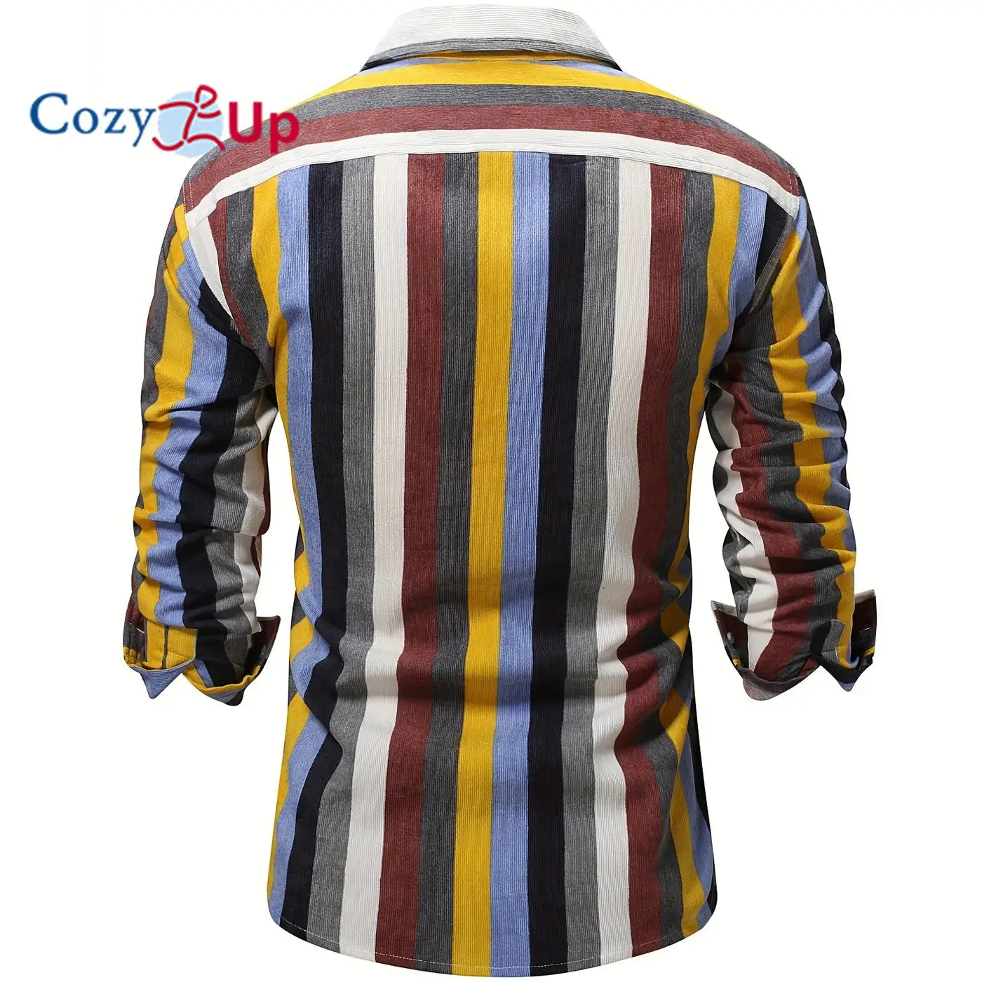 Cozy Up Colorful Stripe Print Men's Casual Button Up Long Sleeve Shirt, Men Thick Shirt for Spring Summer Autumn Tops for Men