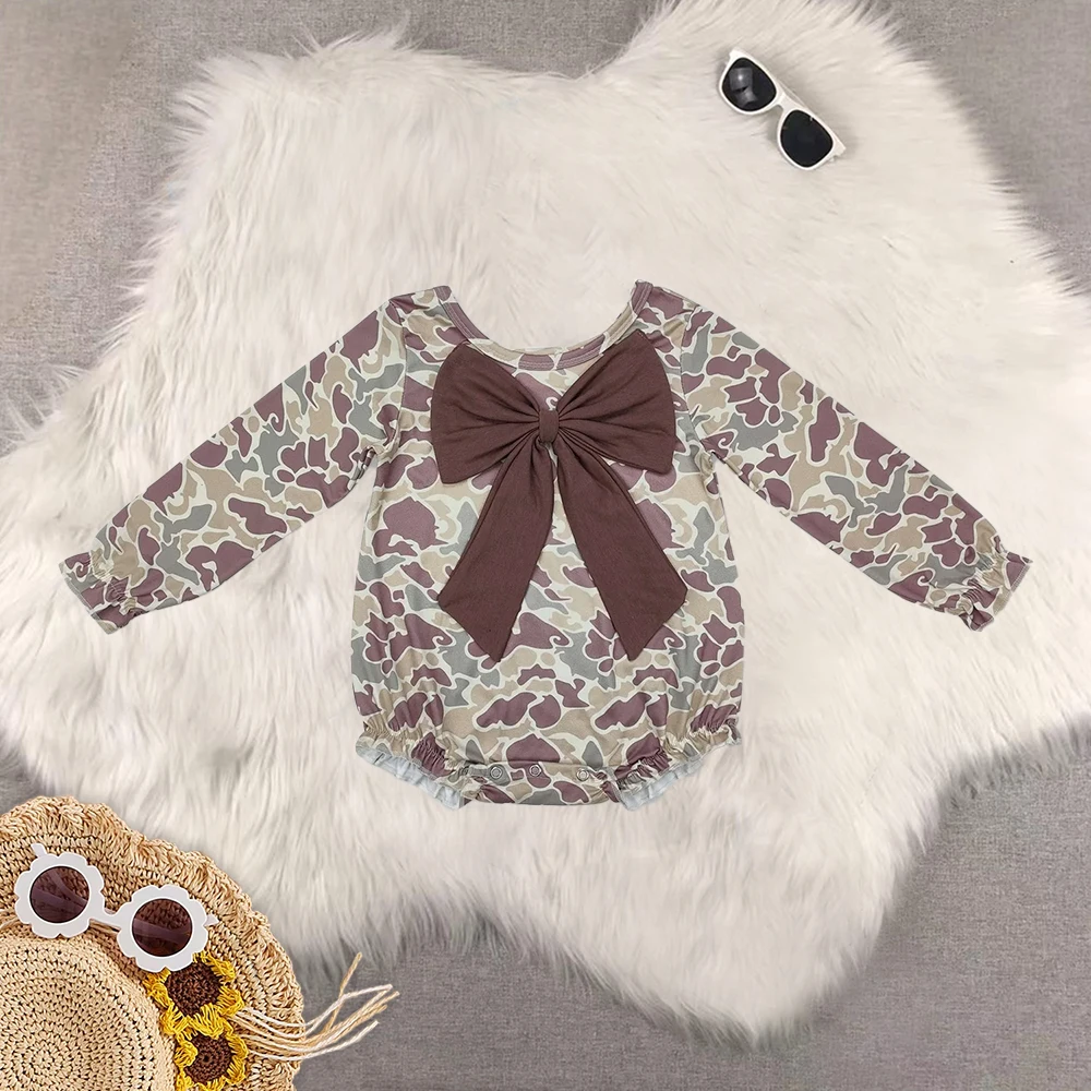 

8.28 Baby Winter Rompers Baby Infant Girls Camouflage Bow Long Sleeve Rompers