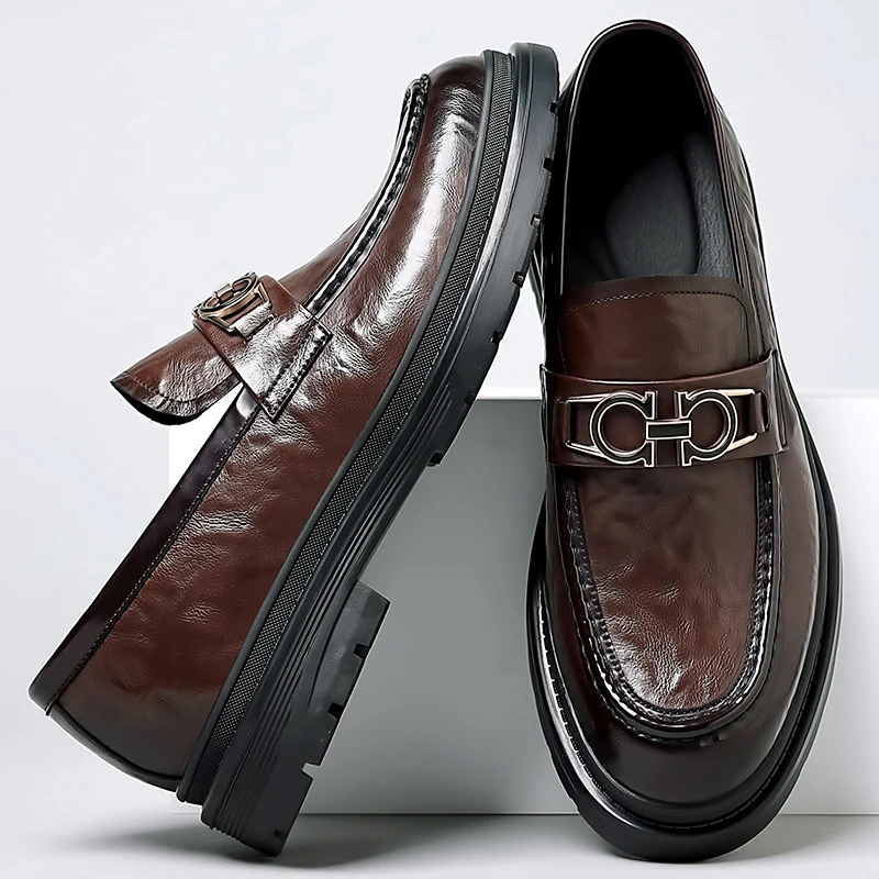 Zapatos de cuero informales de negocios para hombre, zapatos formales de punta redonda, zapatos de cuero para caballero