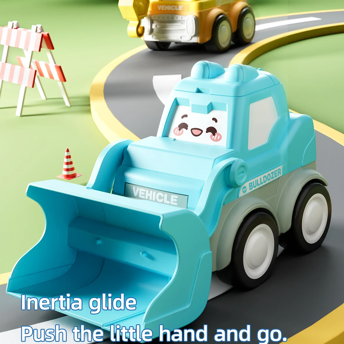 Candy colored cartoon engineering vehicle excavator crane return inertia sliding children\'s puzzle toy