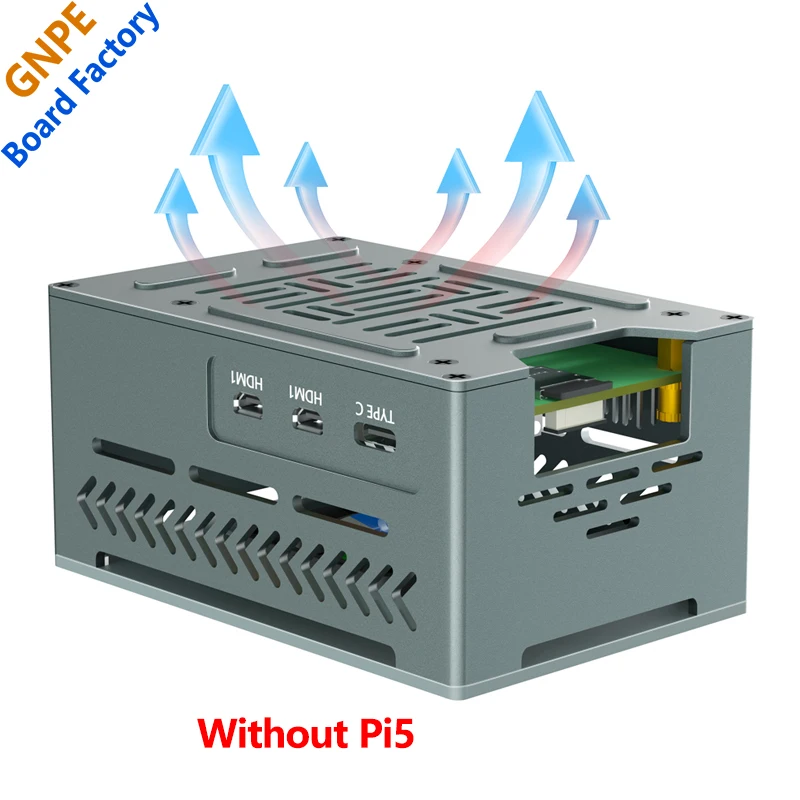 Raspberry Pi 5 Aluminum Metal Case With Cooler PWM Fan And Pure Copper Heatsink Big Space For Pi5 Extra PCIe Expansion Board