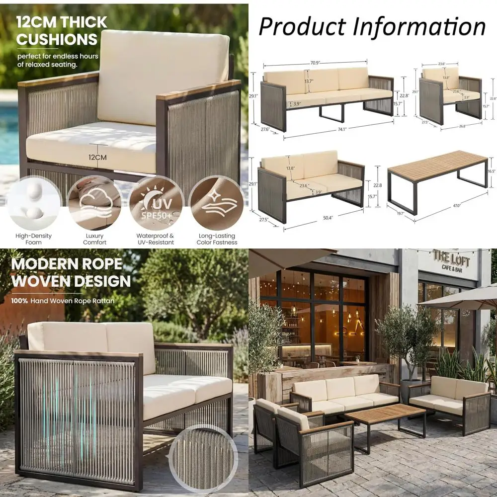 

Patio Rope Contion Set, 5 Piece Outdoor urniture Set, Outside Sectional Soa with Coee Table, Patio 3 Person Couch urniture Sets,