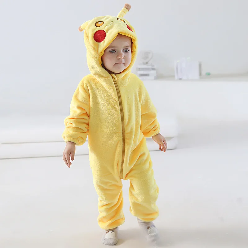 PokéMon Snorlax Baby Jumpsuits Anime Cartoon Kawaii Cute Baby Romper Autumn Winter Casual Long Sleeves Flannel Clothes Gift Kid