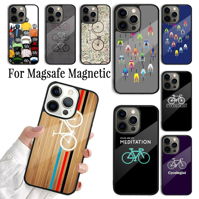 Coque Phone Case For iPhone 16 15 14 13 12 11 Pro Max Plus Magsafe Magnetic Wireless Charging Cover Road Bike Cyclist Cycling