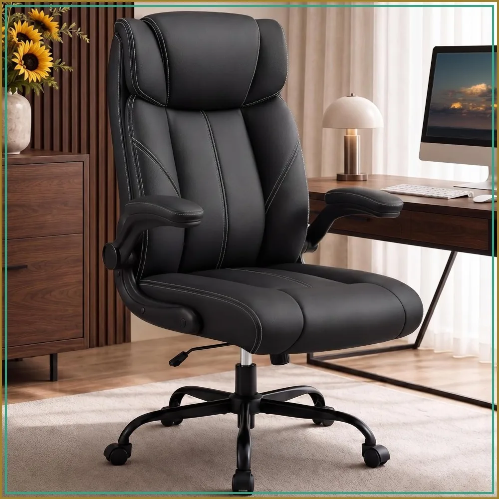 Leather Ergonomic Office Chair, Computer Desk Chair with Rocking Function