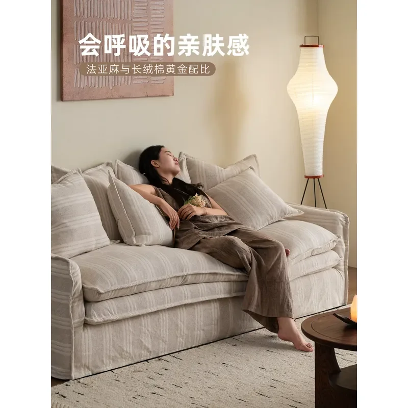 New Chinese Style Thickened Cotton Linen Fabric Sofa Living Room 2026 Soft Removable Washable Straight Row Couch
