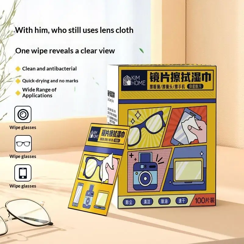 New Disposable Lens Cleaning Wipes 100Pcs Dust Remover Quick Dry Anti Fog for Glasses Camera Lenses Smartphone Screen Home Use