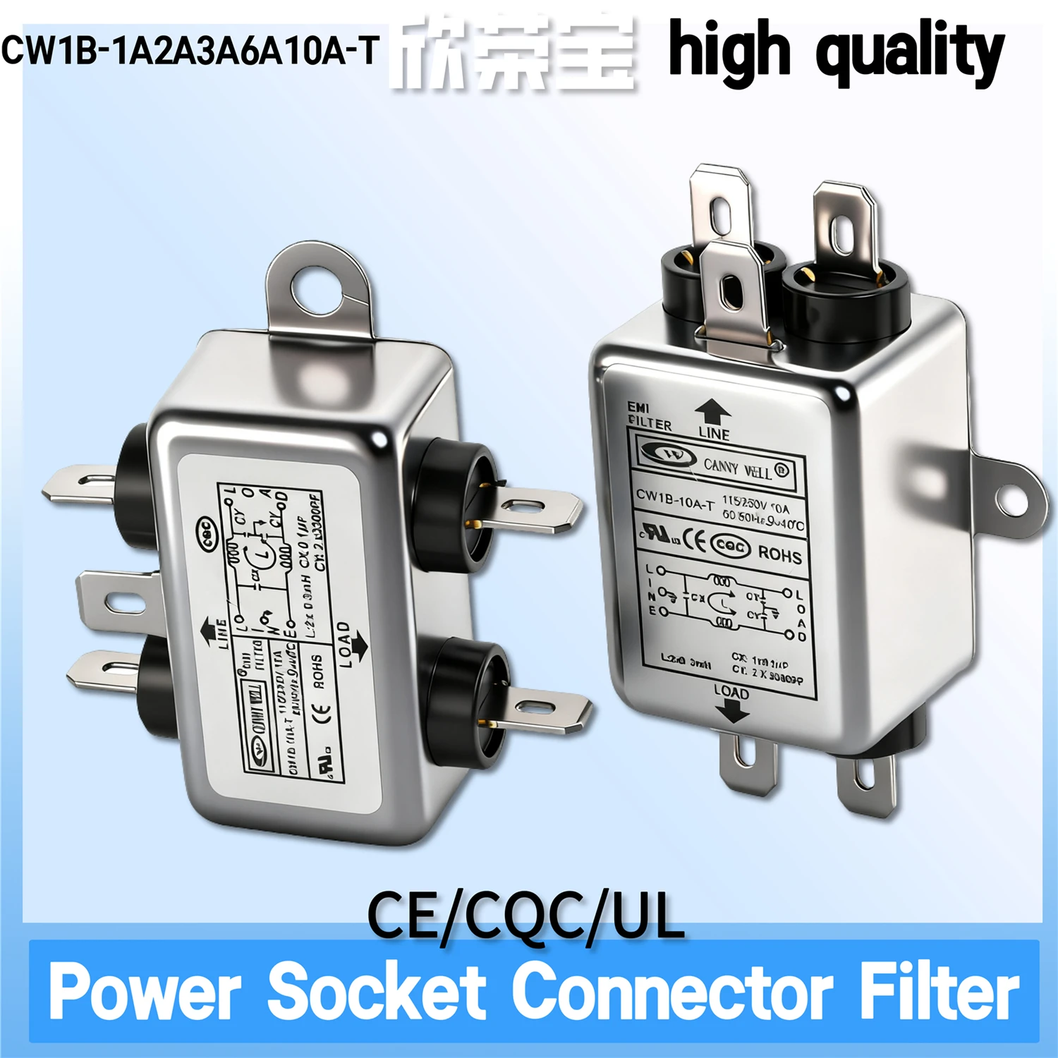 Power EMI Filter CW1B-10A-T 3A6A10A Connectors AC Power Filter Anti-interference T 220V power filter common mode purification AC