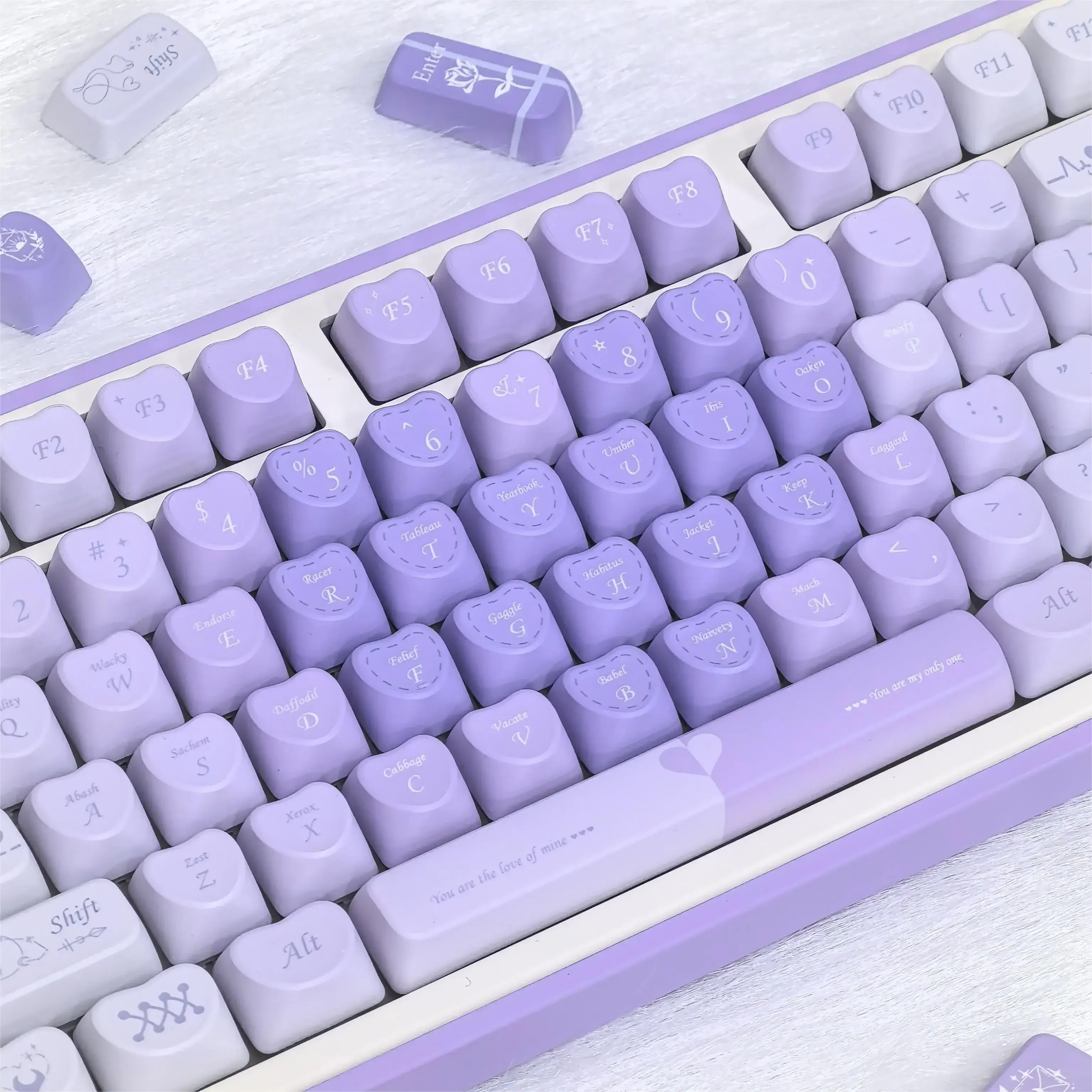 New Love Heart Shaped Keycap 120 Keys PBT Sublimation Gradient Purple Aesthetic Keycaps for Mechanical Keyboard DIY Cute Key Cap