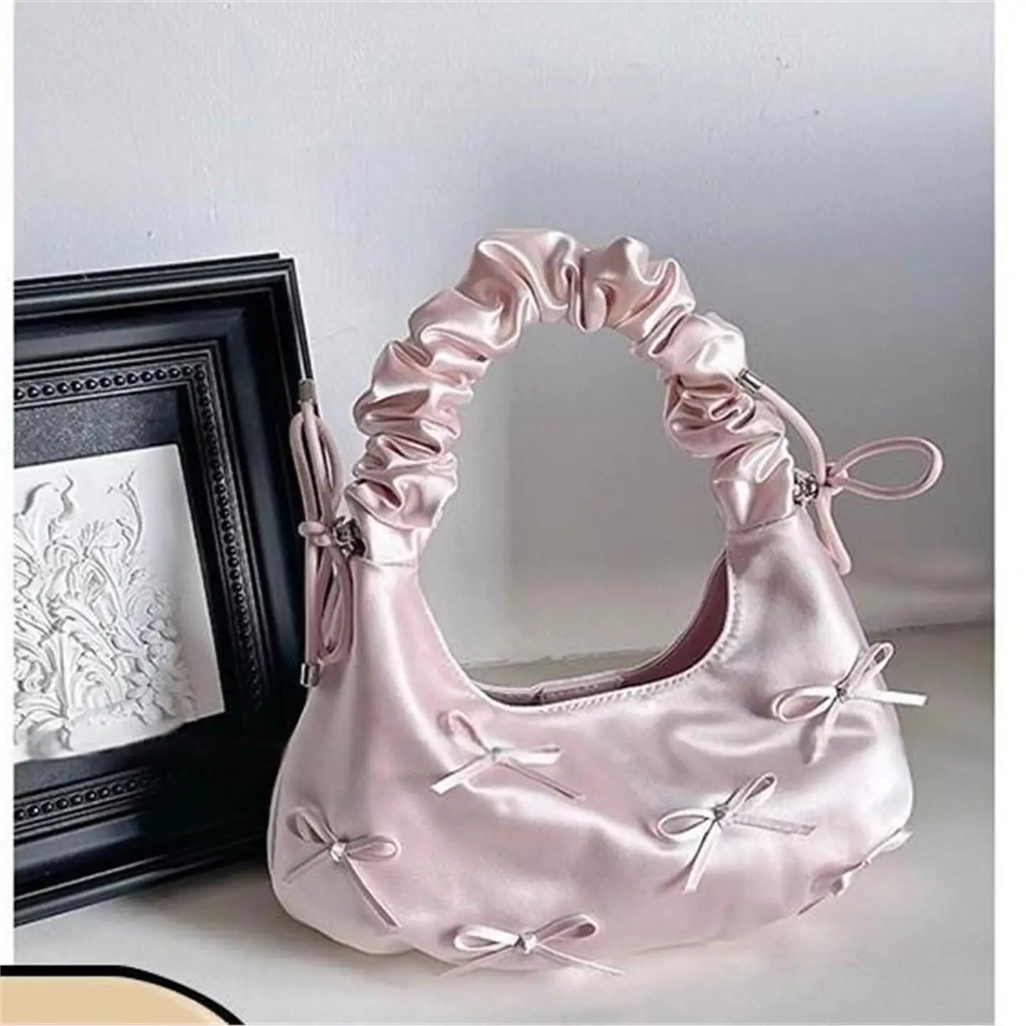 バレエスタイル折りたたみバタフライノットレディースショルダーバッグ脇の下バッグカジュアルハンドバッグシングルストラップバッグ日常使用バッグ