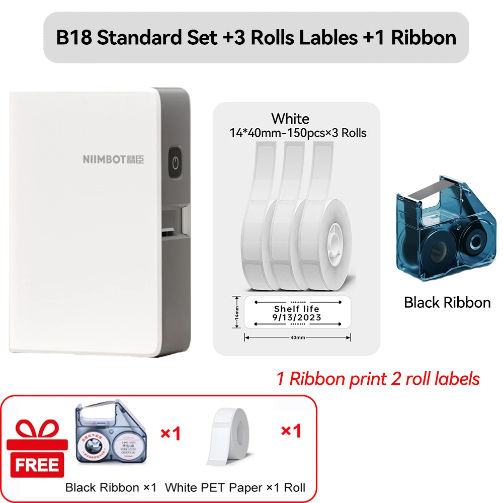 Niimbot N1/B18 thermische overdracht labelprinter Zelfklevende waterdichte snoerlabels Tag Draadloze labelmaker Kabel met lint