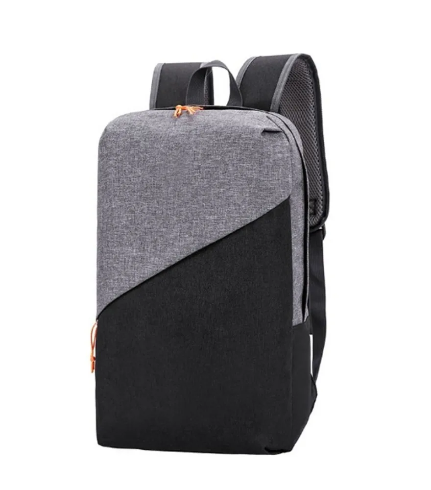 Gray black diagonal spliced backpack with orange pulls anti splash for student daily school casual short journeys