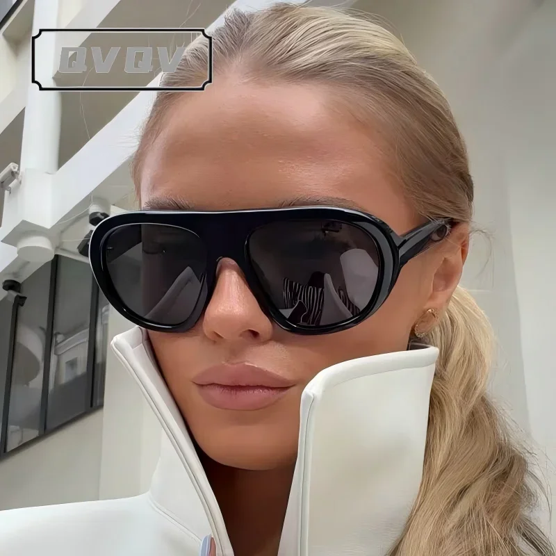 QVQV Retro Brand Design Sunglasses for Women Men Single Beam Black Sun Glasses Ladies Trendy Outdoor Driving Shopping Eyeglasses