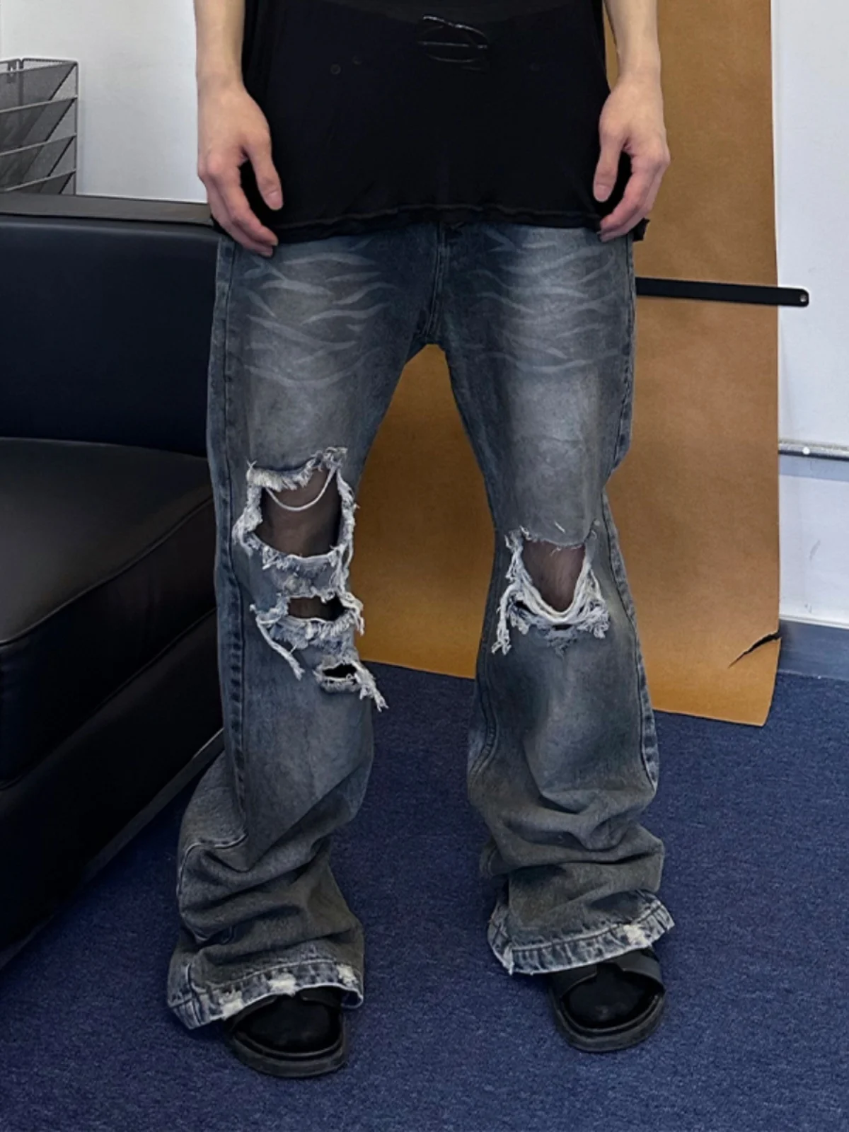 

Расклешенные джинсы до колена с завышенной талией, повседневные модные молодежные джинсы из смеси хлопка со средней талией и застежкой-молнией без стрейч