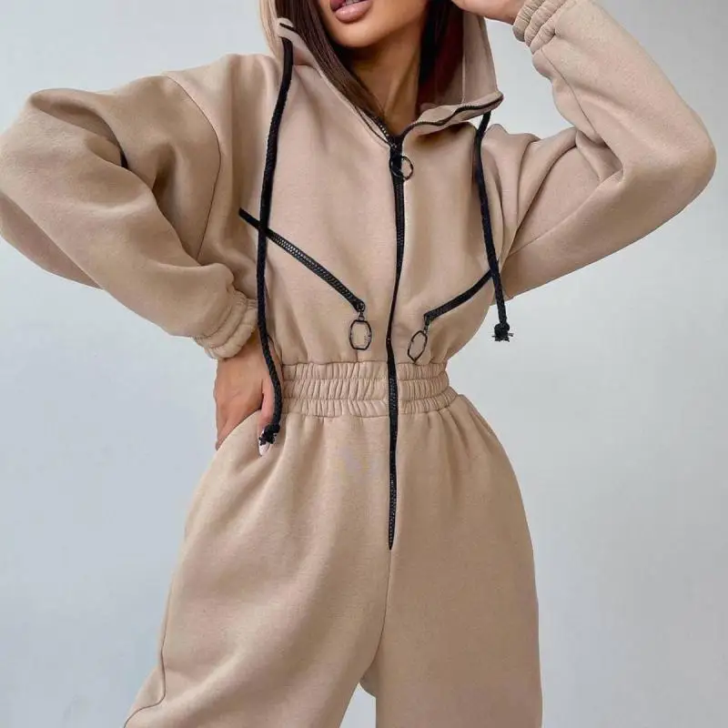 2024 New American Street Trendy Sports And Leisure Women\'s Hooded Jumpsuit Set