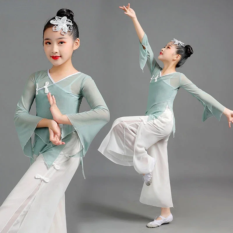 Chinese Style Classical Dance Costume Girls Elegant National Dance Wear Chiffon Hanfu Clothing Yoga Sport Costume for Stage