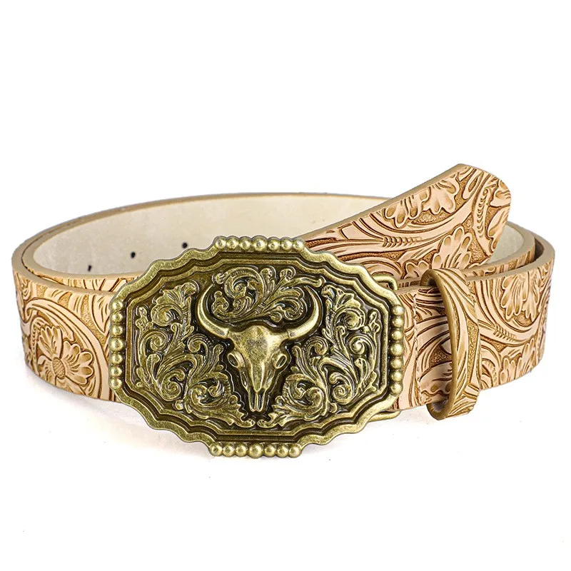 Western Cowboy-Stil Vintage Casual Gürtel - Geschnitzte Ochsenkopf-Schnalle & Bohemian-Print, Perfekt für Tägliche Pendler- und Dating-Outfits – Detail 19