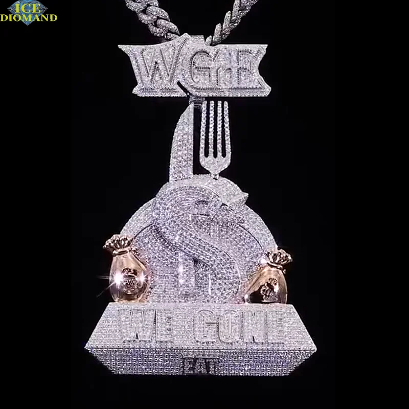 

Ожерелье WGH Bling в стиле хип-хоп: кулон-гриллз с муассанитами и подвесками в виде денежных мешков, с эффектом инкрустации, и смелым дизайном в виде буквы "S". У нас это получилось.