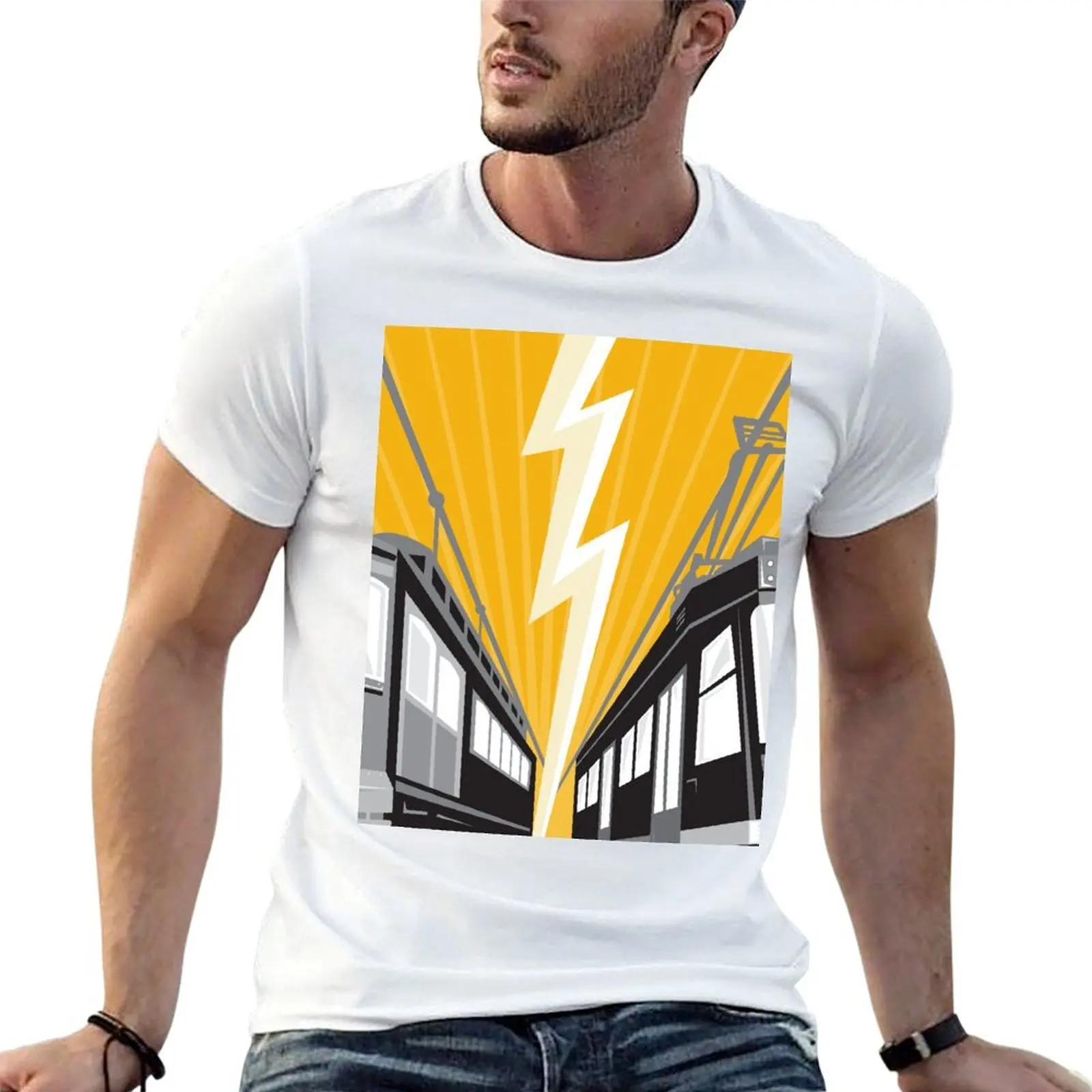 Vintage and Modern Streetcar Tram Train T-Shirt Work Casual Loose Fit T-Shirt