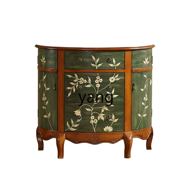 

LXL Chest of Drawers Solid Wood Painted Furniture Gold Foil Partition Storage Foyer Doorway Half round Cabinet