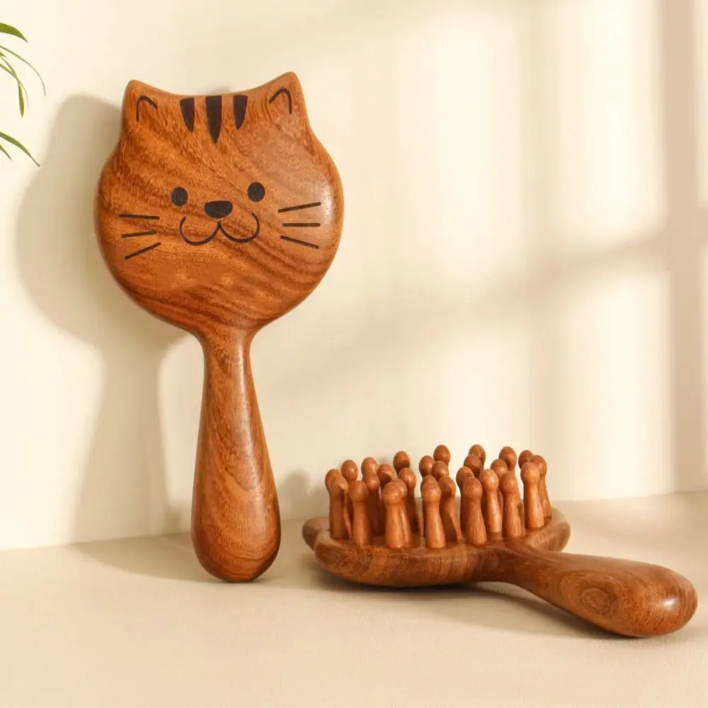 

Cat Sandalwood Hair Comb Anti Static Exquisite Scalp Massage Comb Relieve Stress Long Handle Smooth Hair Brush Scalp Care