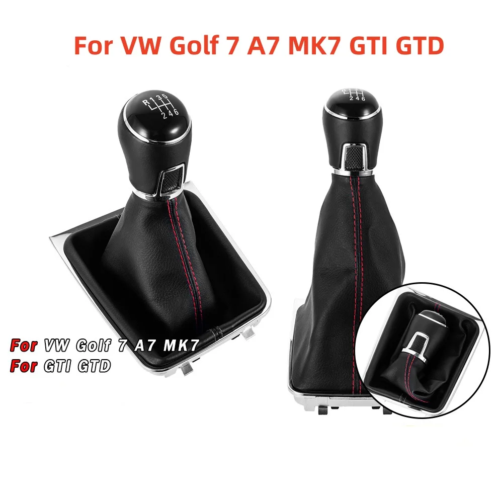 5 6 Speed Car Gear Shift Knob for Volkswagen VW Golf 7 A7 MK7 GTI GTD 2013 2014 2015 2016 2017 2018 Leather Gaiter Lever Stick