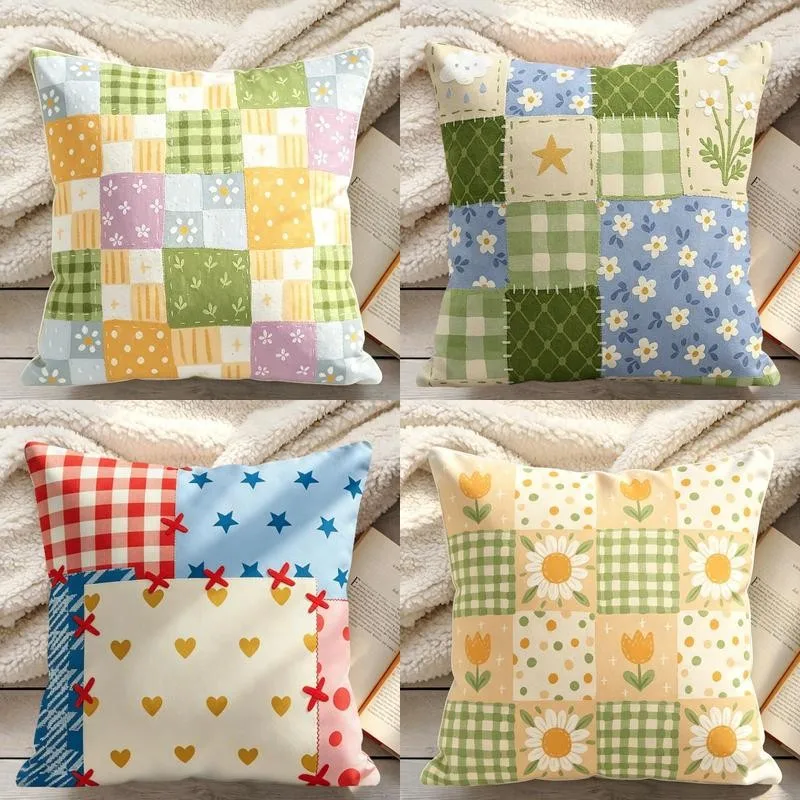 Daisy Patchwork Pillow Covers Pattern Cushion Cover Suitable for Sofa Bedroom Car Pillow Cover