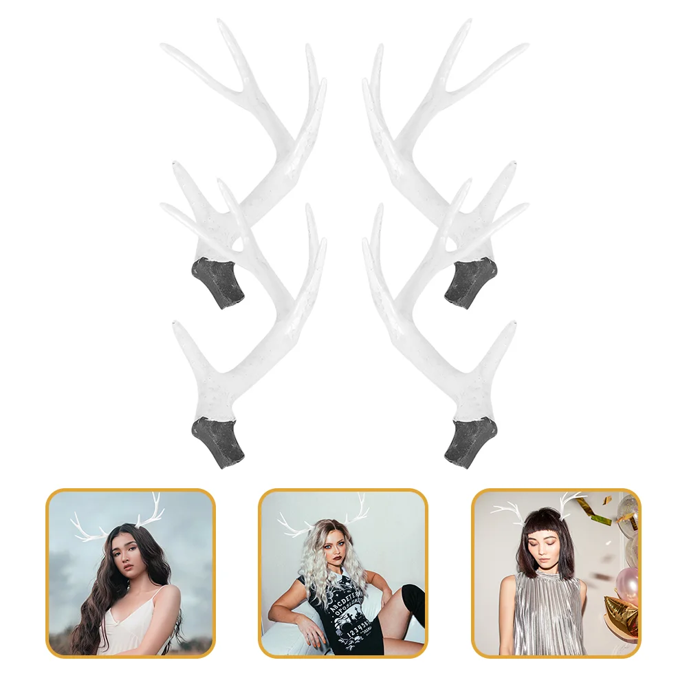 2 Pairs Christmas Simulation Antler Artificial Antlers Head Band Deer Headdress White Plastic Miss