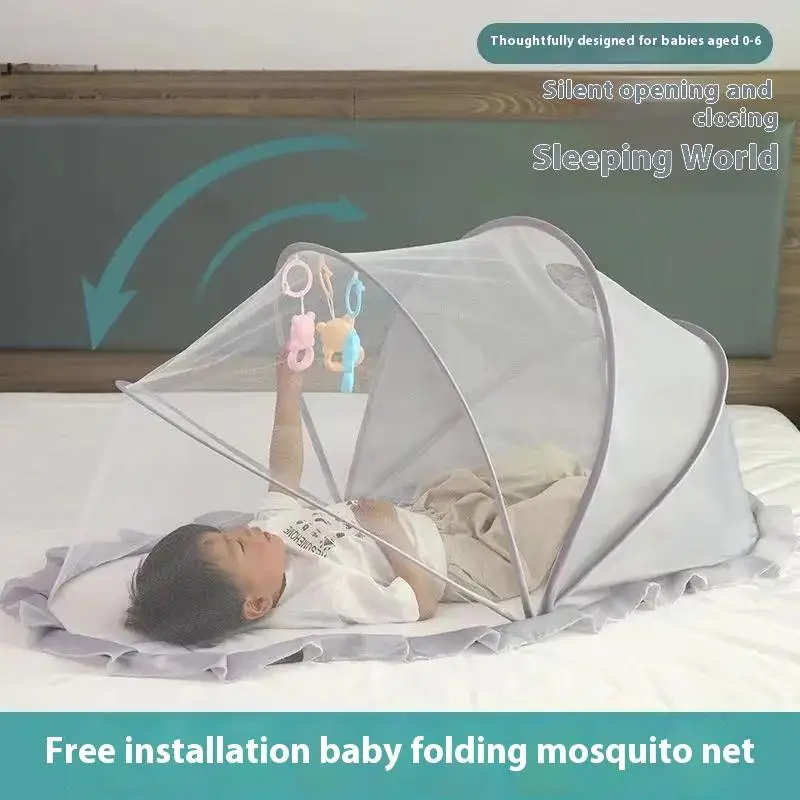 มุ้งกันยุงแบบพับได้ 1 ชิ้น สำหรับเตียงเด็ก ทำจากพลาสติก รูปทรงกระโจม อุปกรณ์เสริมสำหรับเด็ก