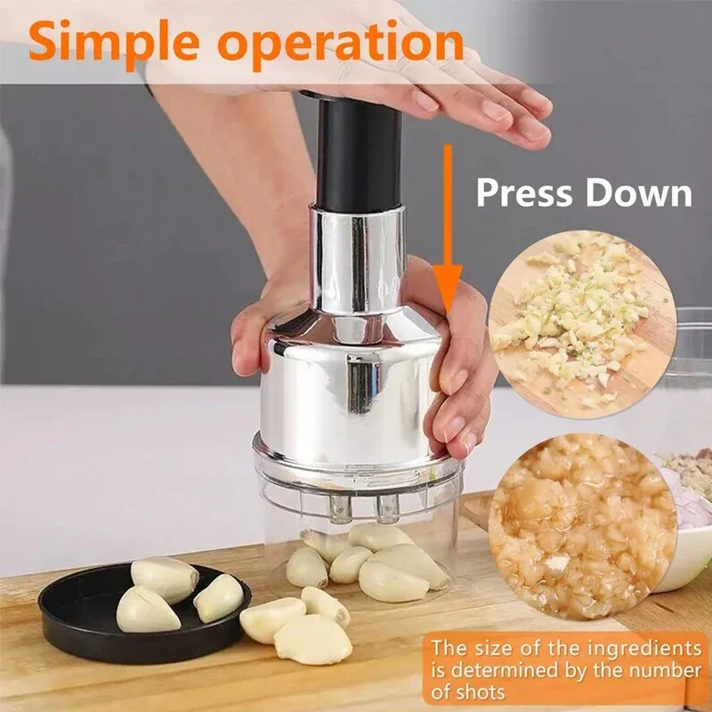 

304 Stainless Steel Manual Press Type Garlic Mincer Kitchen Supplies Multifunctional Garlic Onion Vegetable Chopping Machine