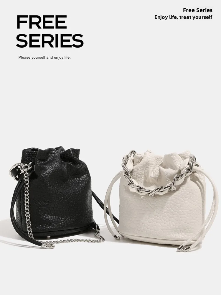 Begooer Fashionable Drawstring Chain Bucket Bag Women's  Design Handbag Single Shoulder Crossbody Bag Soft PU Leather