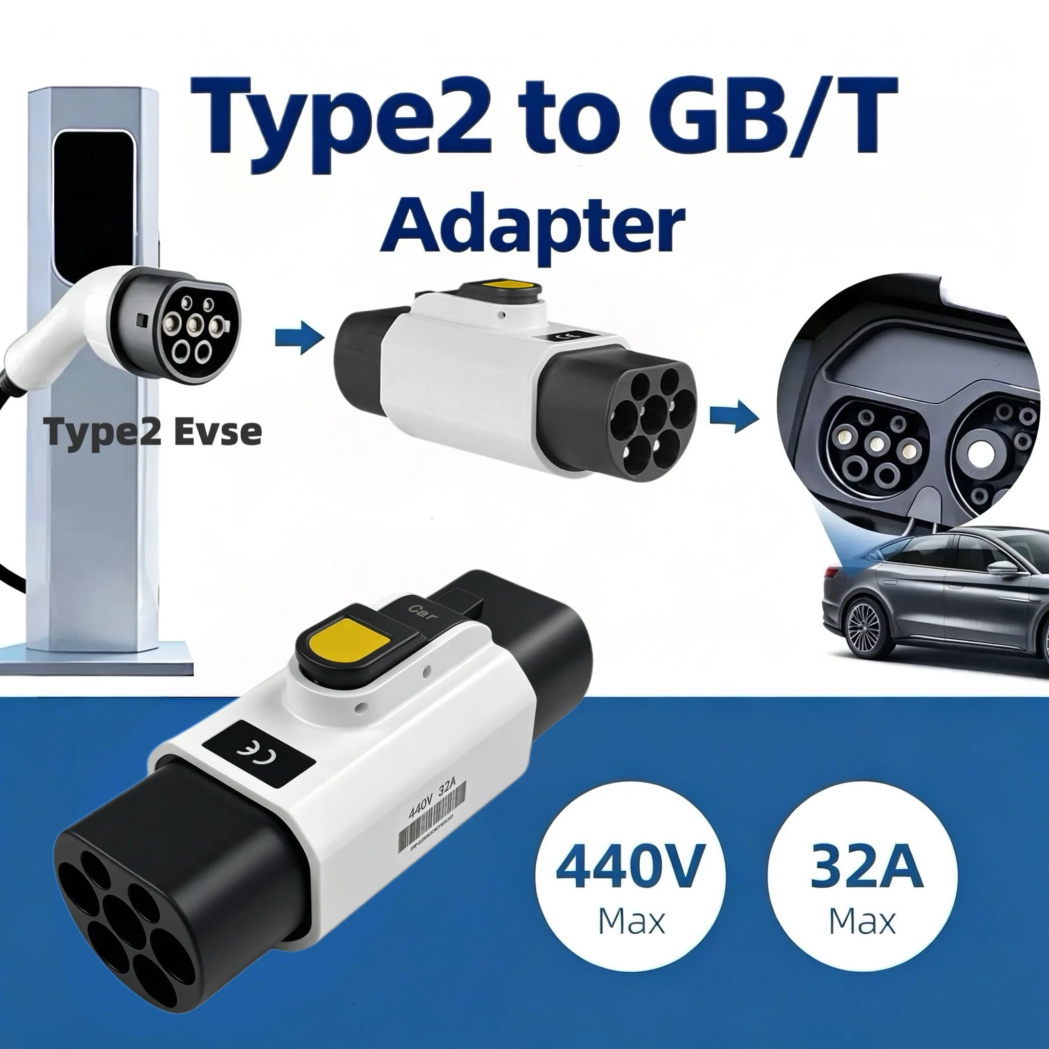 Type 2 to GB/T Charger Adapter, for EU Standard EVSE Wall-mount Charger, for Charging GB/T EV Socket | Charger Adapter Type 2 to