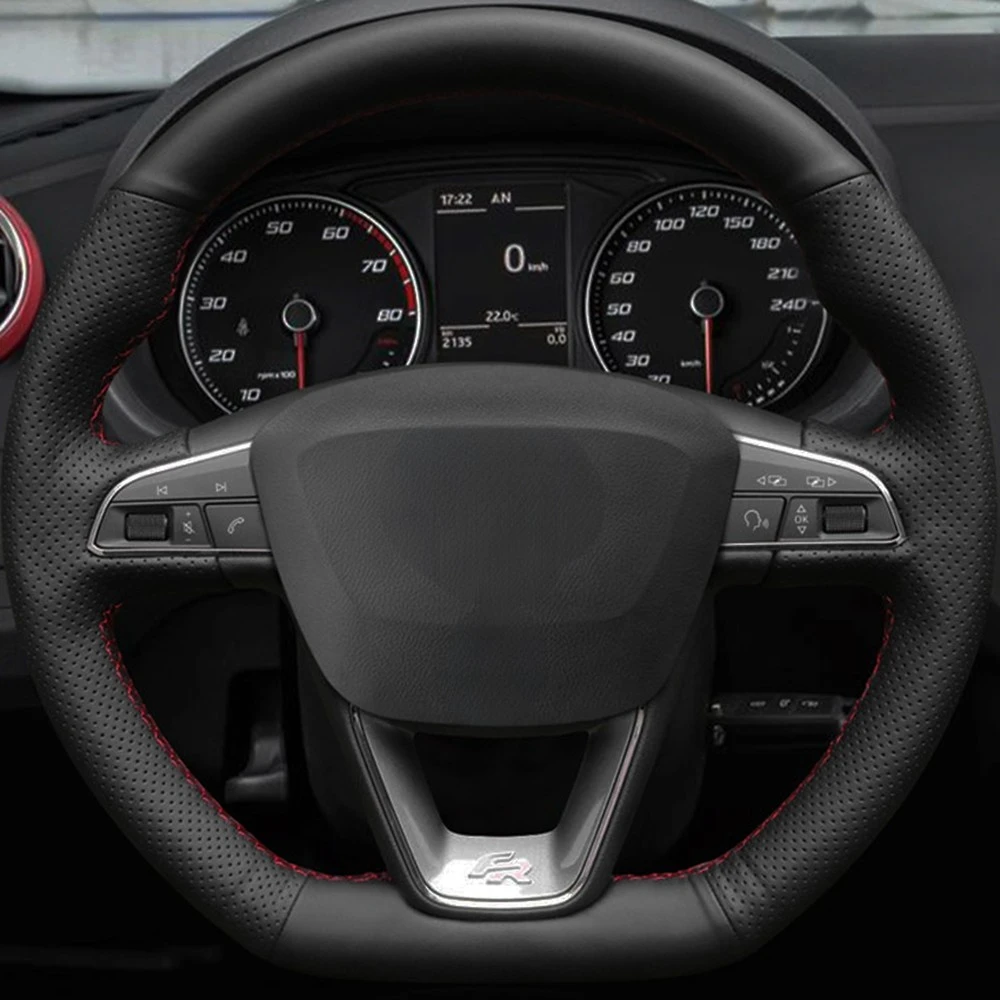 Car Steering Wheel Cover DIY Black Artificial Leather For Seat Leon Cupra Leon ST Cupra Leon ST Cupra Ateca Cupra Ateca FR