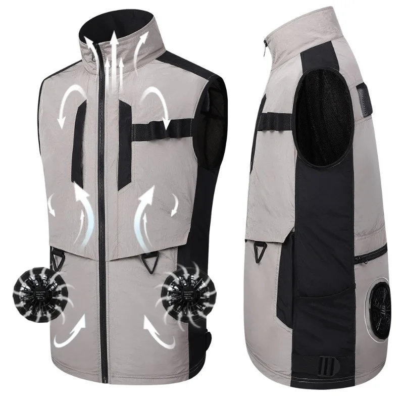 Summer craftsmanship sleeves fan suit ice flake air conditioner vest tooling men's cooling sun protection anti-ultraviolet