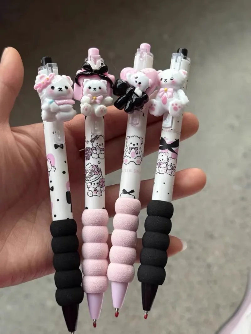 4Pcs/lot New 0.5mm Gel Pen Bear Cartoon Press Erasable Pen Quick-drying Question Brush Pen School Office Writing Stationery