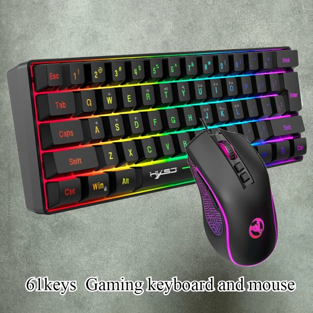 

61 клавиша teclado e мышь branco 60% проводная клавиатура набор светящаяся игровая мышь tastatur und maus комплект офисная игровая USB-клавиатура rosa