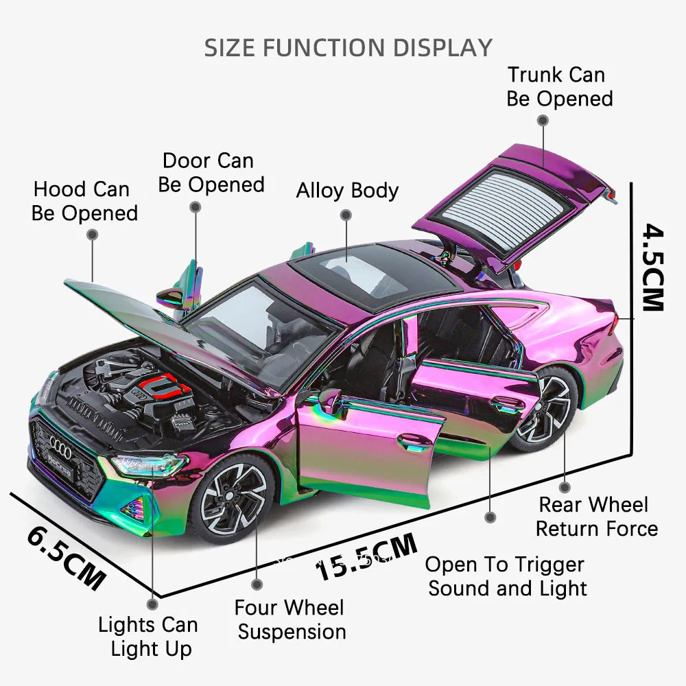 1:32 Scale AUDI RS7 Alloy Toy Cars Diecast Models Light Sound 6 Doors Opened Sports Car Pull Back Vehicles for Children\'s Toys