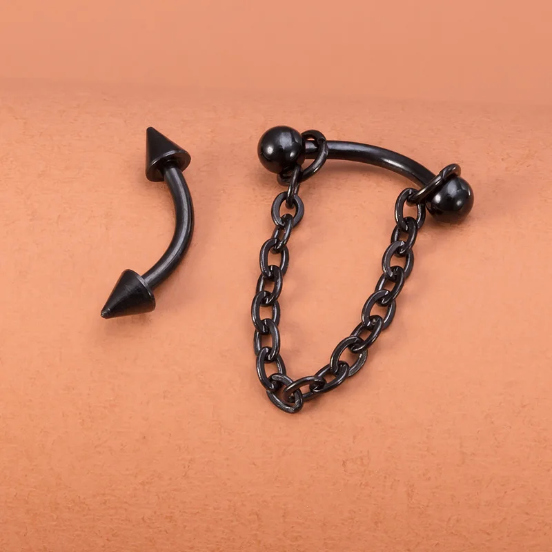 Surgical Steel Eyebrow Piercing Curved Barbell Chain Banana Ring Snug Daith Cartilage Tragus Helix Stud Earring Body Jewelry 16G