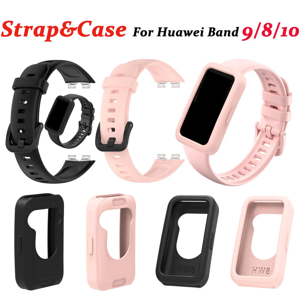 Silicone Strap + Protective Case For Huawei Band 8 9 10 Soft Silicone Wrist Strap/Case with Quick Release for Man Women