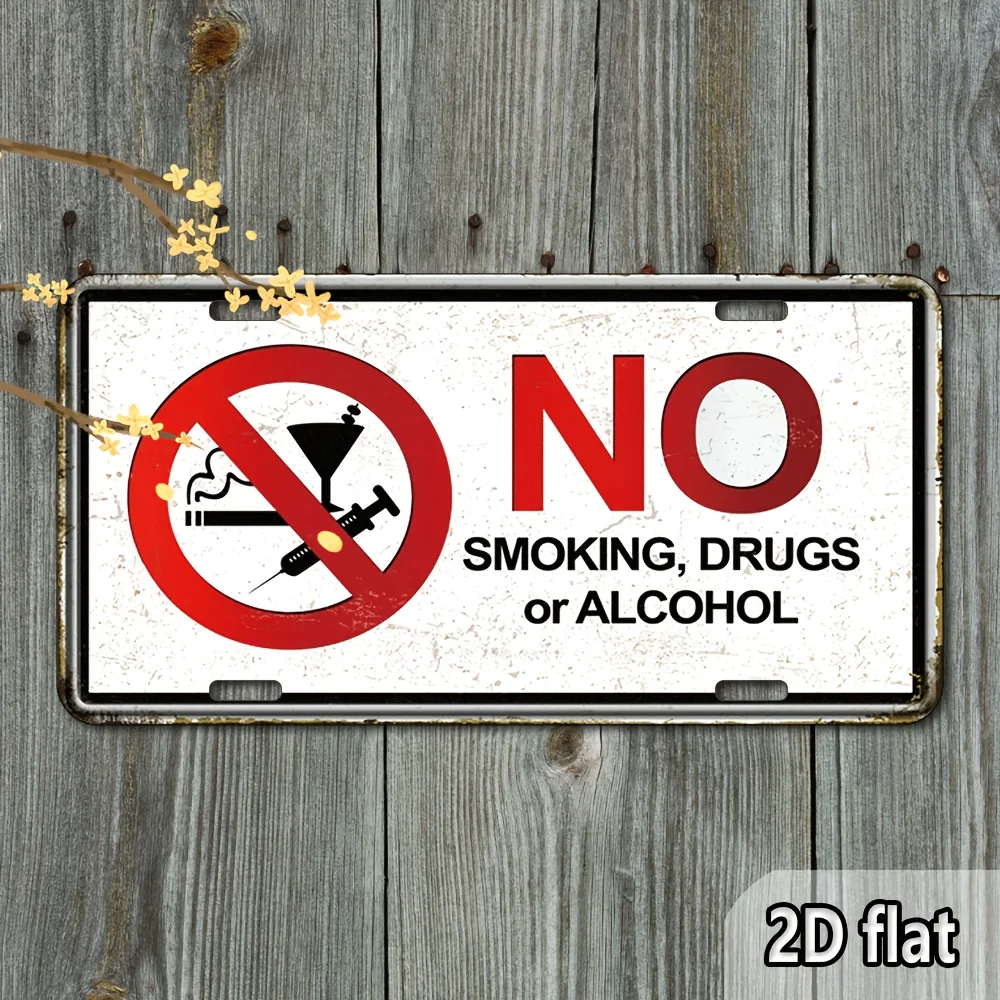 2D Flat-Old Fashioned NoSmoking,Alcohol Sign-Retro Metal Wall Decoration with Red Prohibition SymbolHeavy Aluminum Sign for Bars