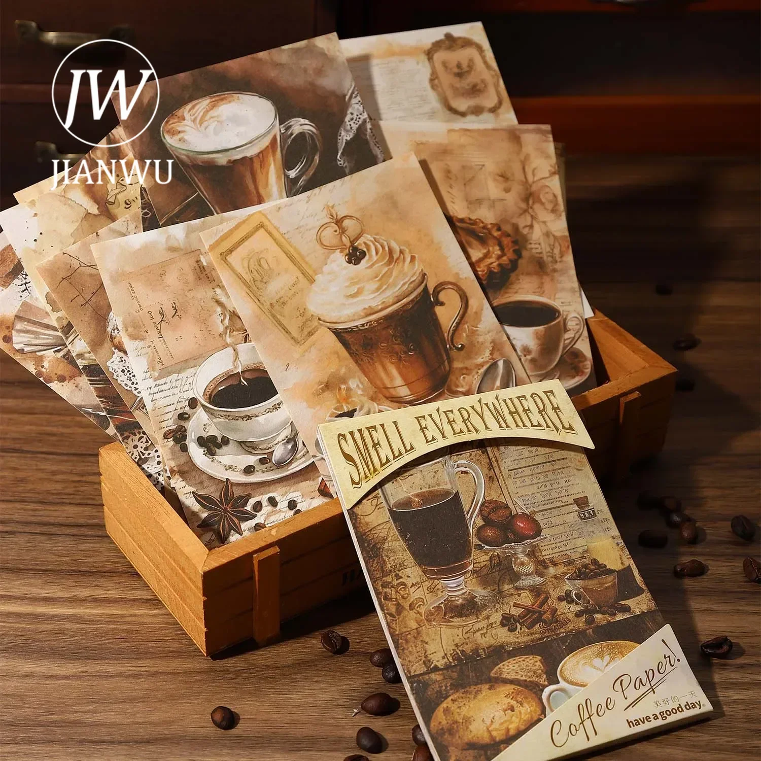 JIANWU Smell Everywhere Series Vintage Coffee Landscaping Collage Decor Material Paper Creative DIY Junk Journal Stationery