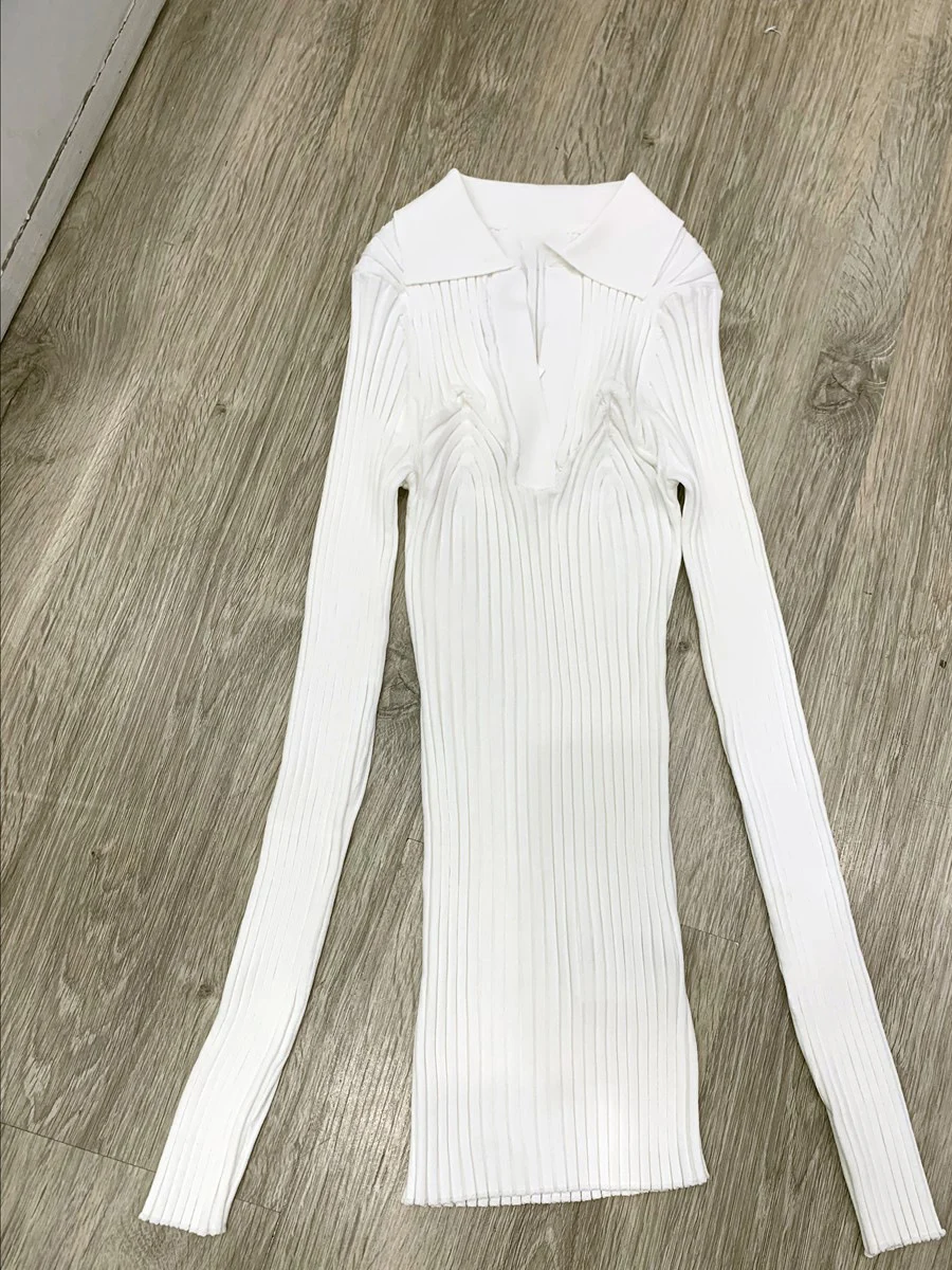 Women'S Ribbed V-Neck Knit Base Layer – 2026 Autumn/Winter New Slim-Fit Long-Sleeve Top