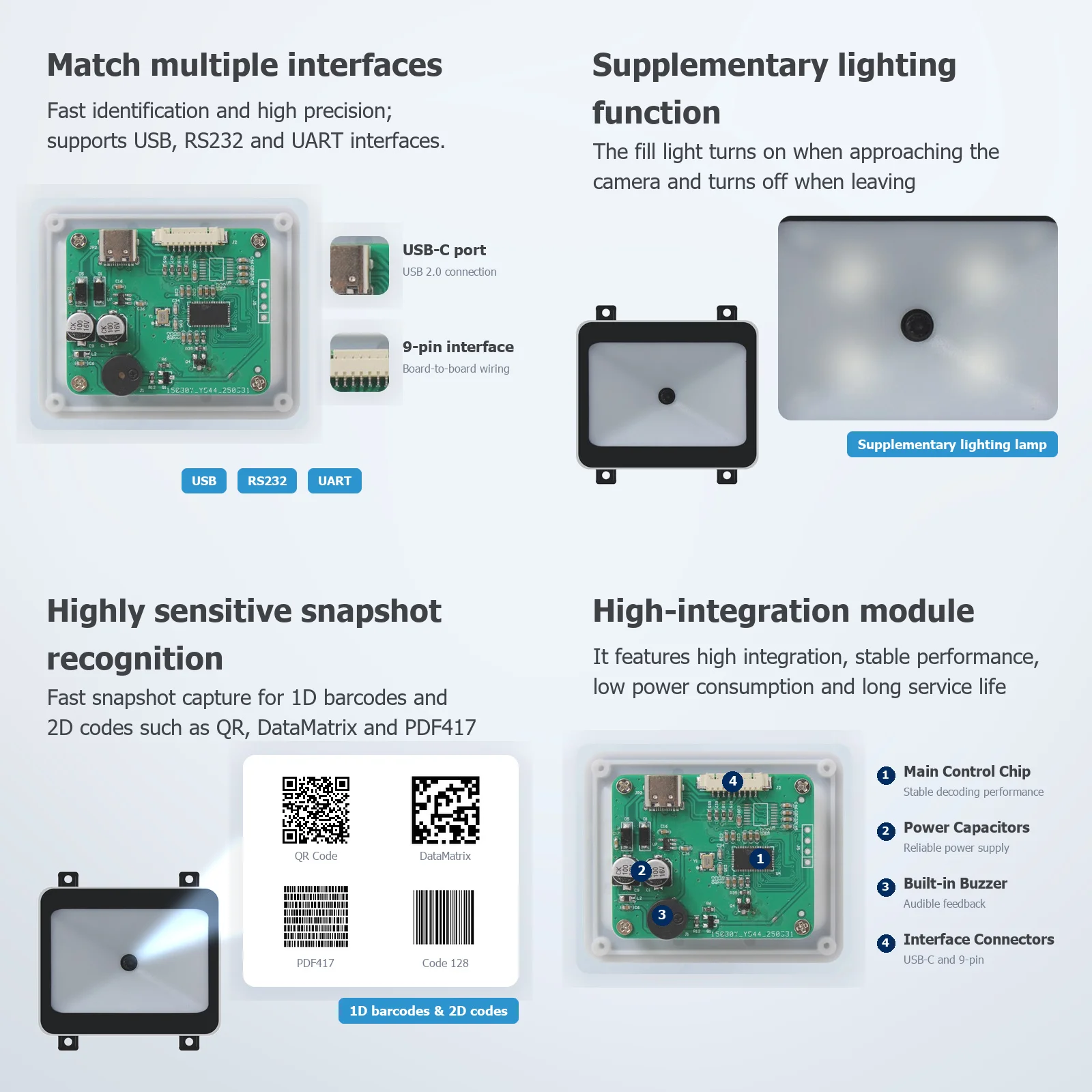 Small Bar Code Scanner USB TTL RS232 Embedded 1D 2D Barcode Reader QR Code Scanner Module Apply for Vending Machine