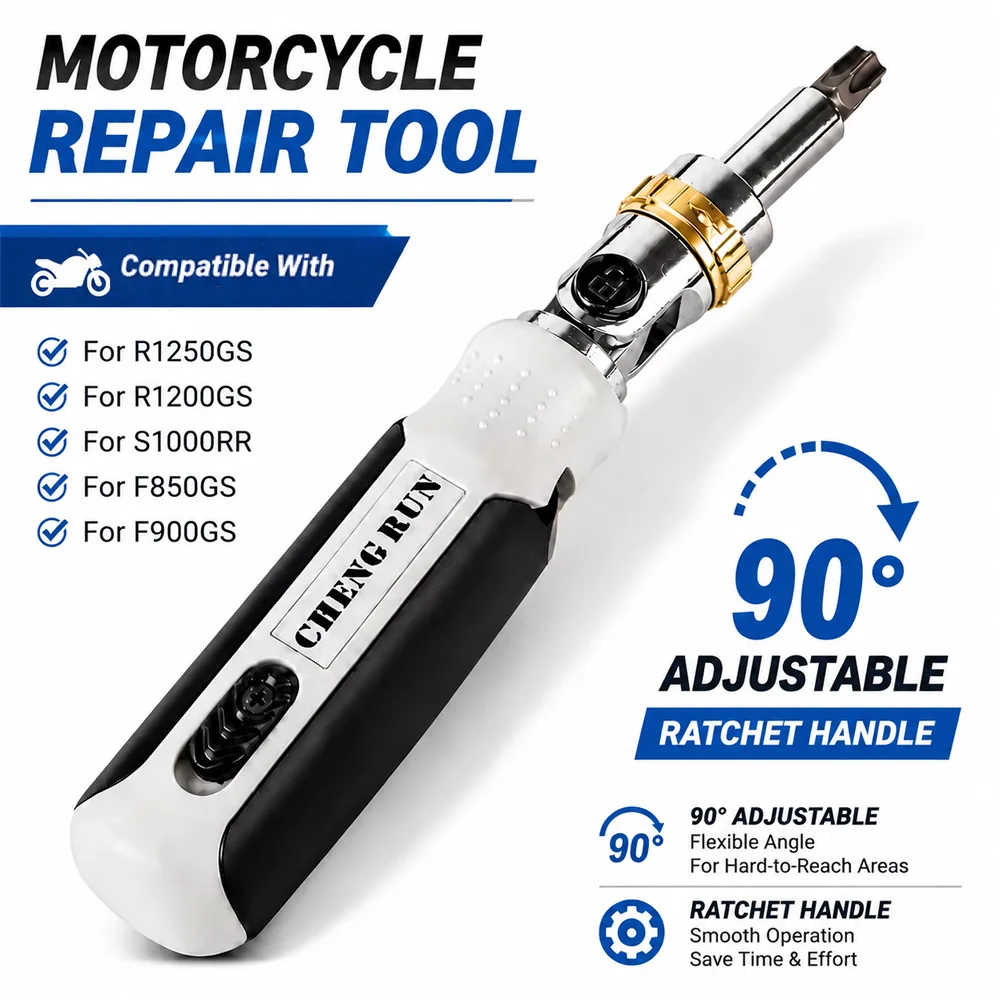 90° Adjustable Ratchet Handle Motorcycle Repair Tool Right Angle Folding Wrench Compatible with BMW R1250GS R1200GS F900R F900XR