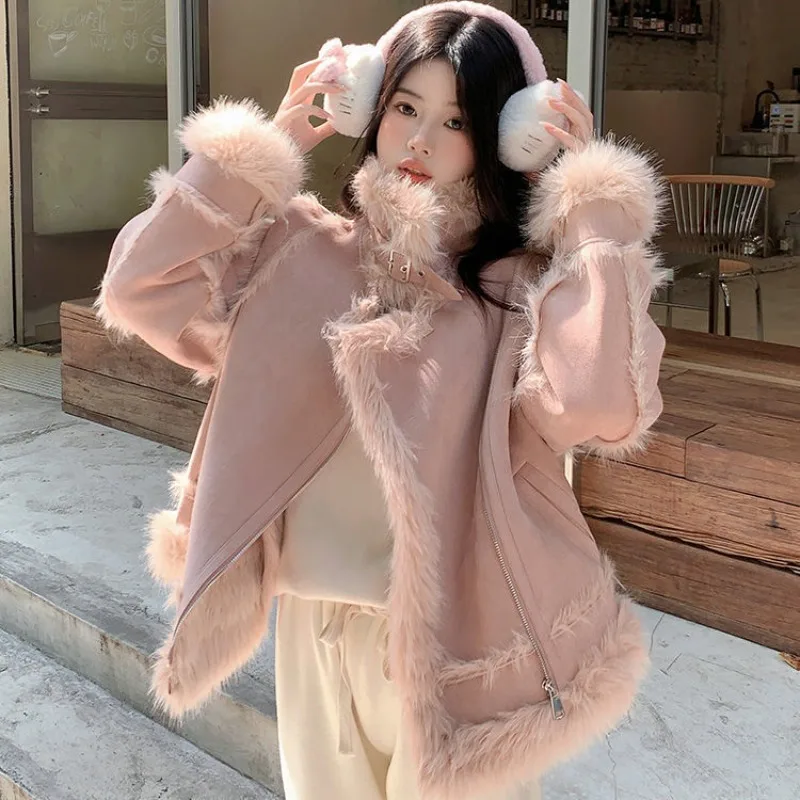 

Autumn Winter Faux Suede Fleece Short Coat with Fleece and Thickening New Winter Fur One-piece Coat for Women Warm Top Fashion