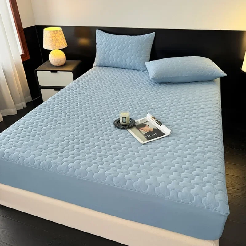 

2025 new Class A polished padded fitted sheet, solid color simple and comfortable 360 ° all-inclusive single-piece fitted sheet