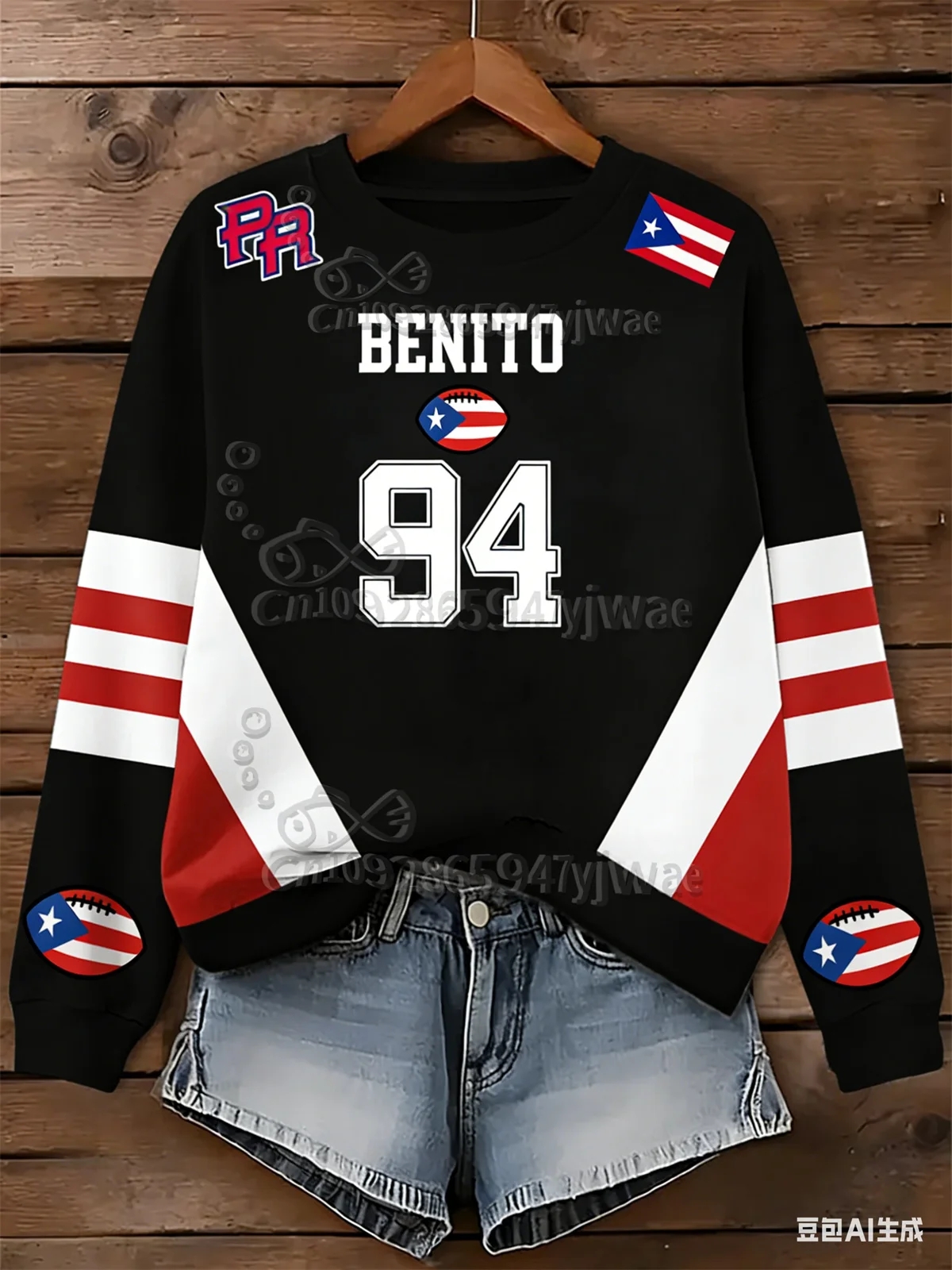 2026 Women's Puerto RIco Benito Bowl Printed Regular Sweatshirt Round Neck Fashion Street Wear Autumn Round Neck Hoodie